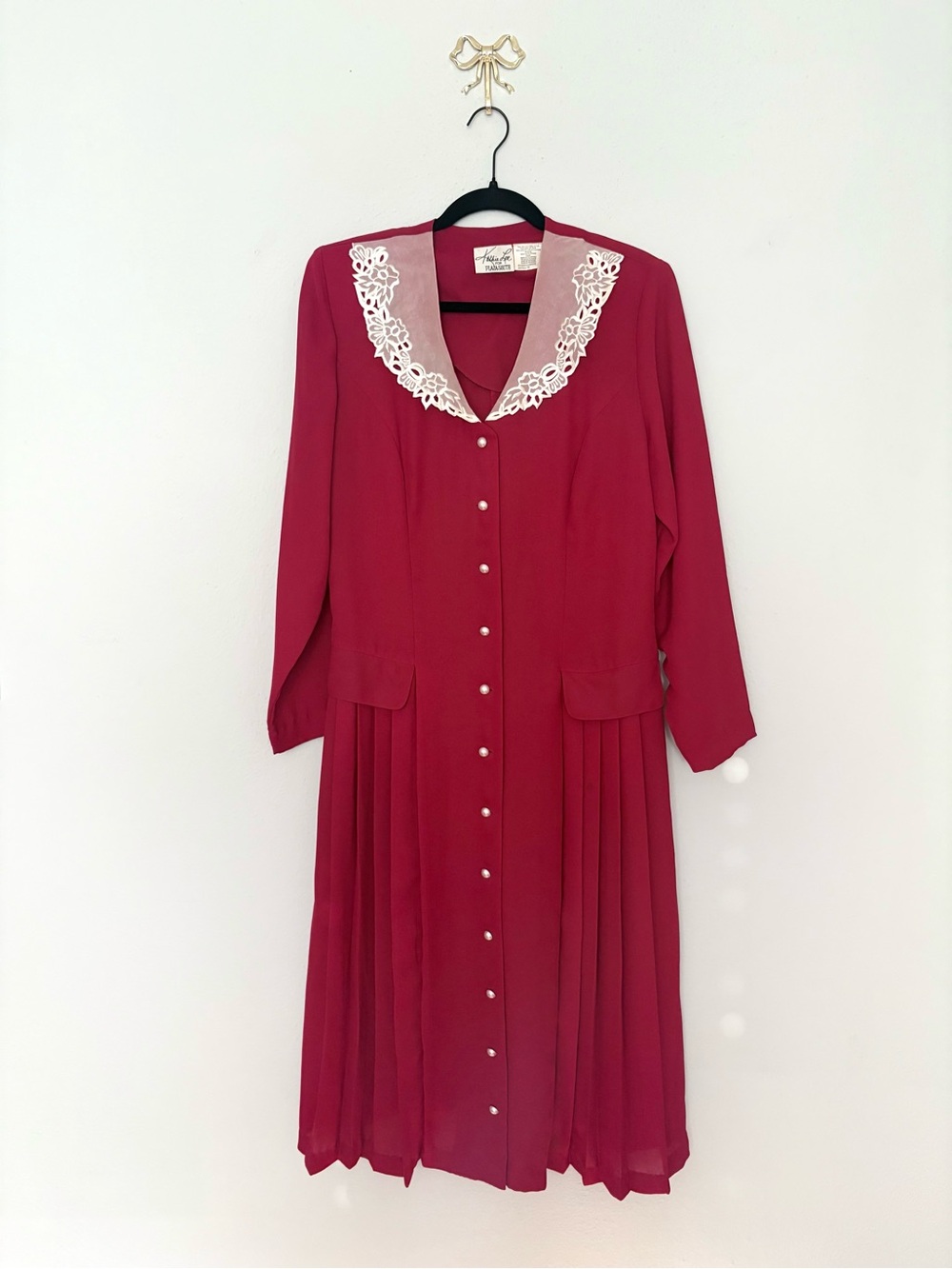 Kathie Lee Collection Raspberry Midi Dress with White Lace Collar